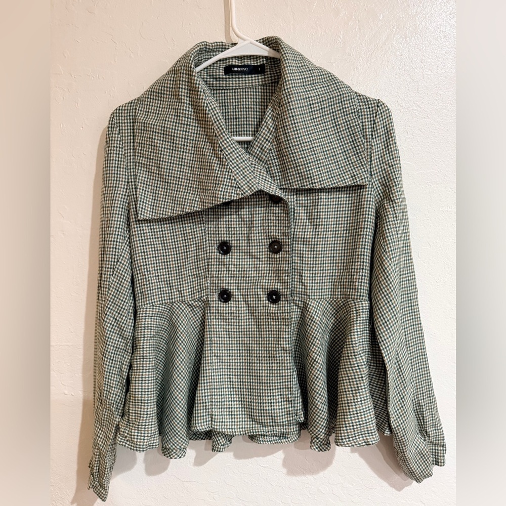 Una Rosa Green Checkered Women's Top size 1 (Small) Y2K